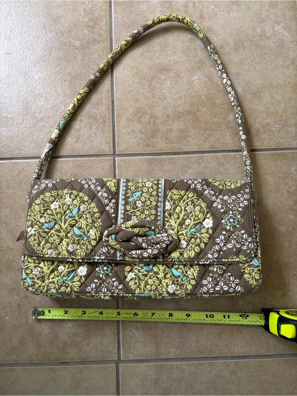 Vera Bradley Quilted Shoulder Bag in Brown, Lime and Teal